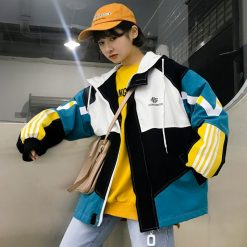 Candy Color Hip Hop Windbreaker Bomber Jacket With Hood For Women