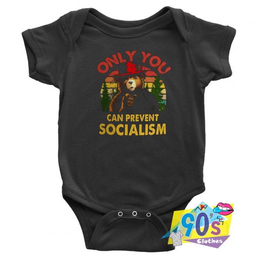 Retro Only You Can Prevent Socialism Bear Sunset Baby Onesie