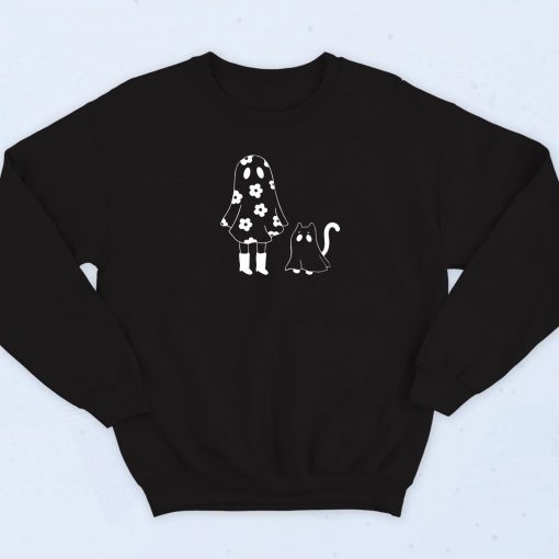 Ghost Girl and Ghost Cat Floral Sweatshirt