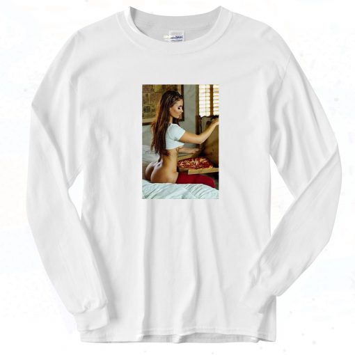 Sexy Pizza Girl On Bed Long Sleeve Shirt