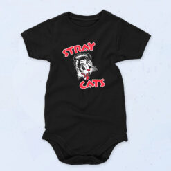 Stray Cats Cat Head Red Letters Vintage Band Baby Onesie