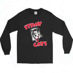 Stray Cats Cat Head Red Letters Vintage Long Sleeve Shirt